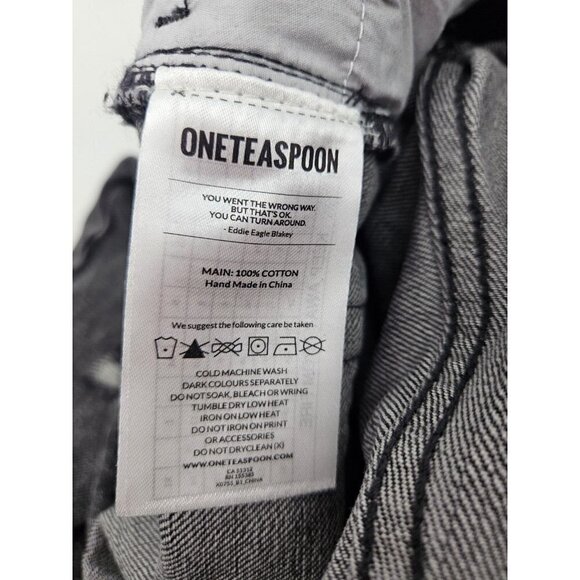 New One Teaspoon Truckers Jeans Womens 25 Black Mid Waist Distressed - Picture 6 of 6